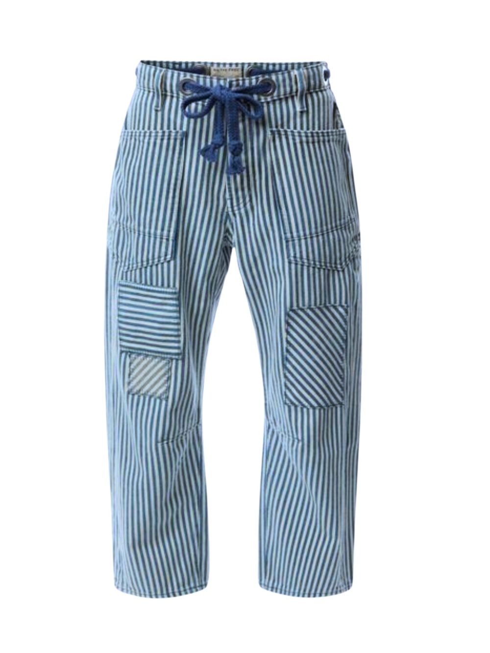 Free People Moxie Railroad Low-Slung Jeans Blue Stripe Patchwork Utility Size 30 - Picture 2 of 16